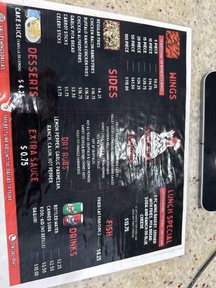 Valley Wings Dallas - Dallas, TX menu_pic