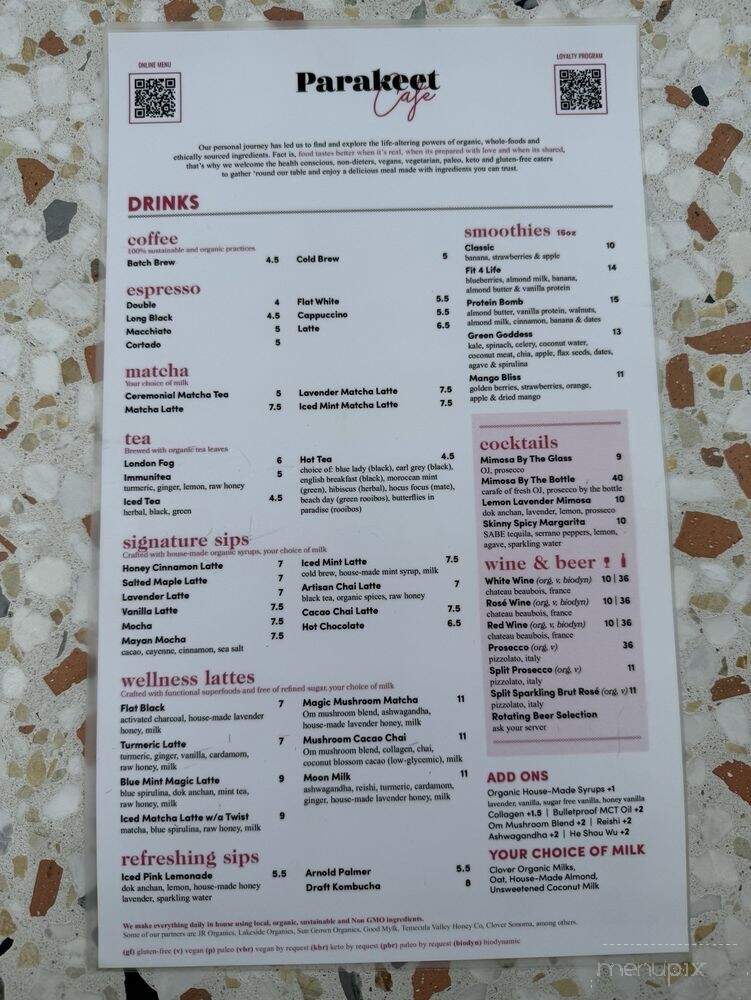 Parakeet Cafe - Los Angeles, CA menu_pic