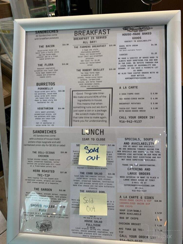 Flora & Fauna Provisions - Sacramento, CA menu_pic