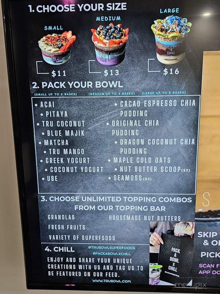 TRU Bowl Superfoods Bar - Upland, CA menu_pic