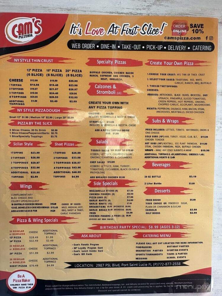Cam's Pizzeria - Port St. Lucie, FL menu_pic