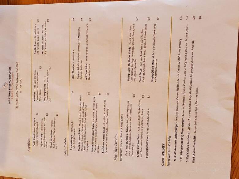 Martiniz Fresko Kitchen - Norco, CA menu_pic