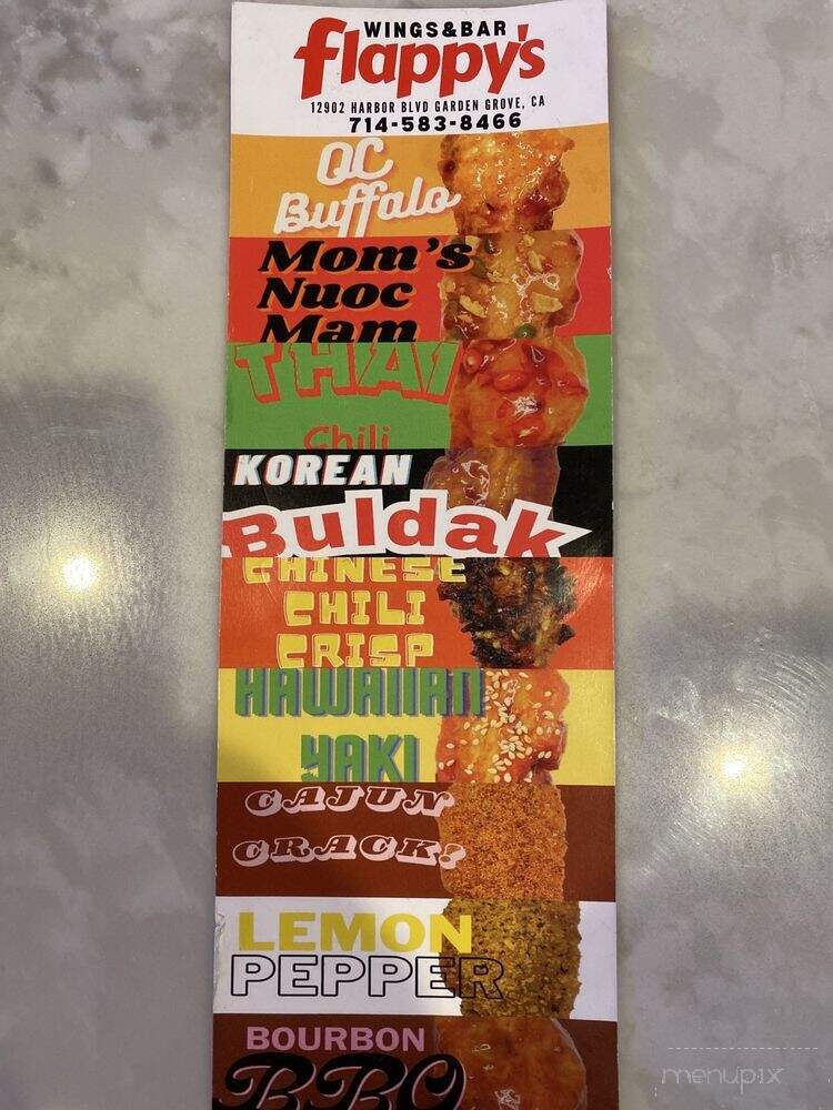Flappy's Wings and Bar - Garden Grove, CA menu_pic