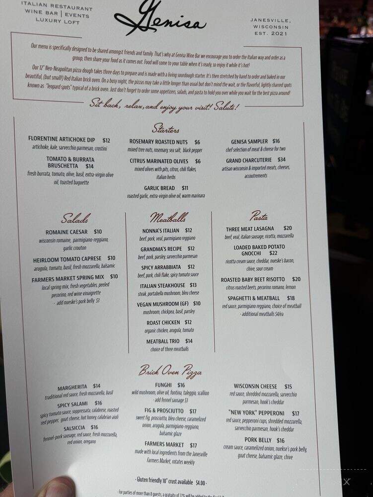 Genisa's - Janesville, WI menu_pic