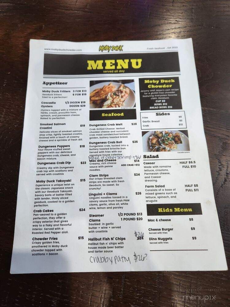 Moby Duck Chowder & Seafood - Port Angeles, WA menu_pic