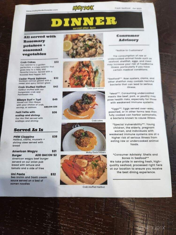 Moby Duck Chowder & Seafood - Port Angeles, WA menu_pic