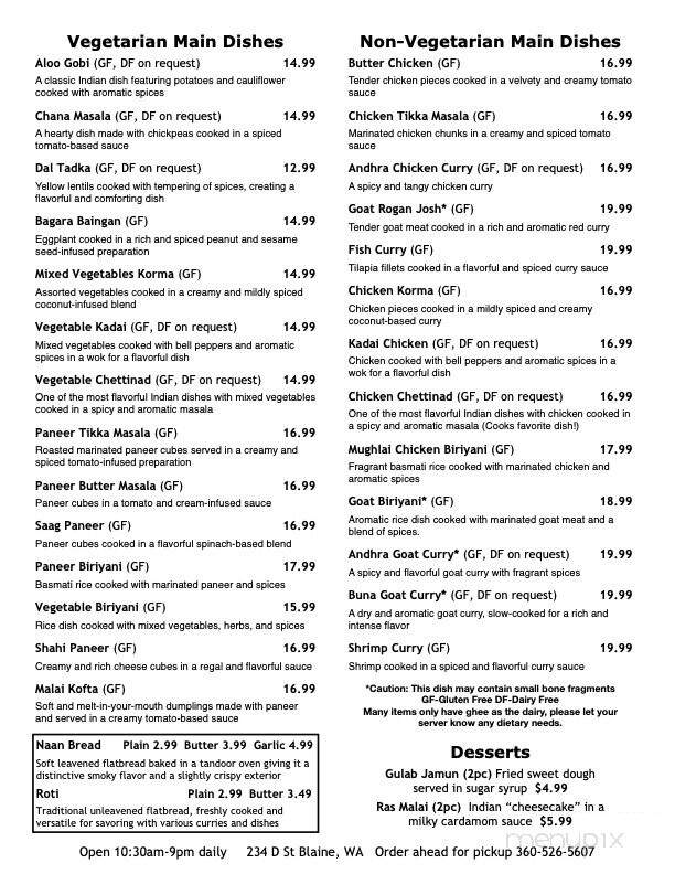 Namaste the Royal Taste Of India - Blaine, WA menu_pic