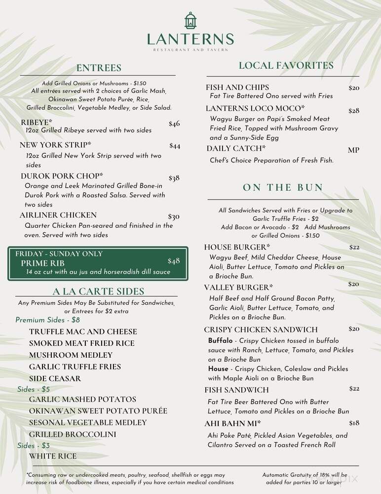 Lanterns Restaurant and Tavern - Waianae, HI menu_pic