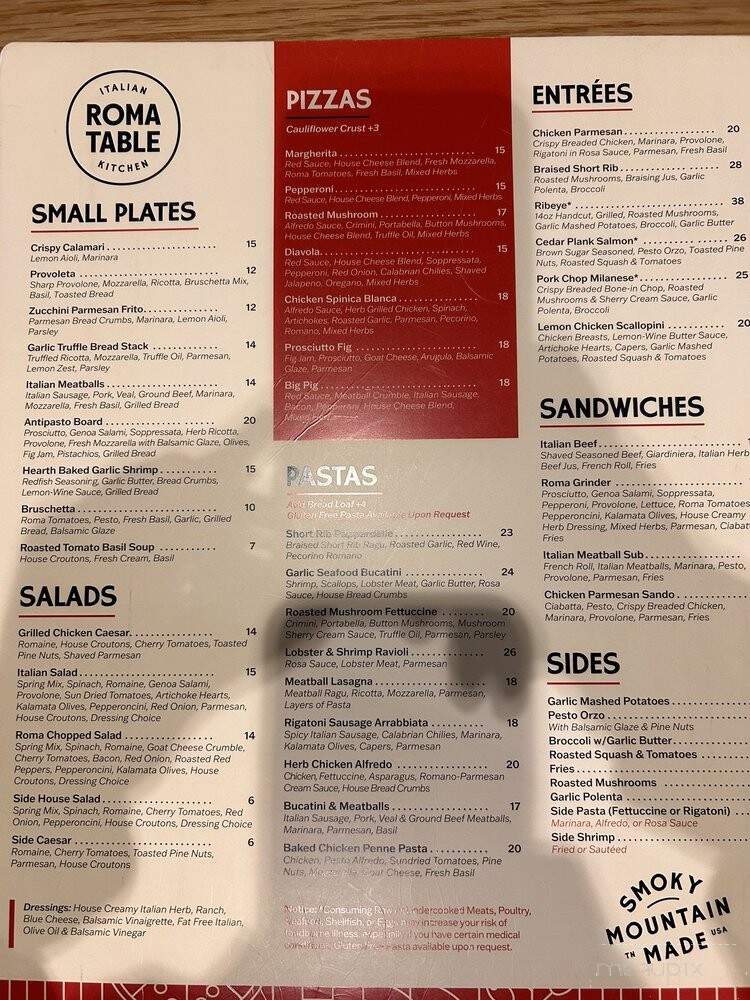 Roma Table - Sevierville, TN menu_pic