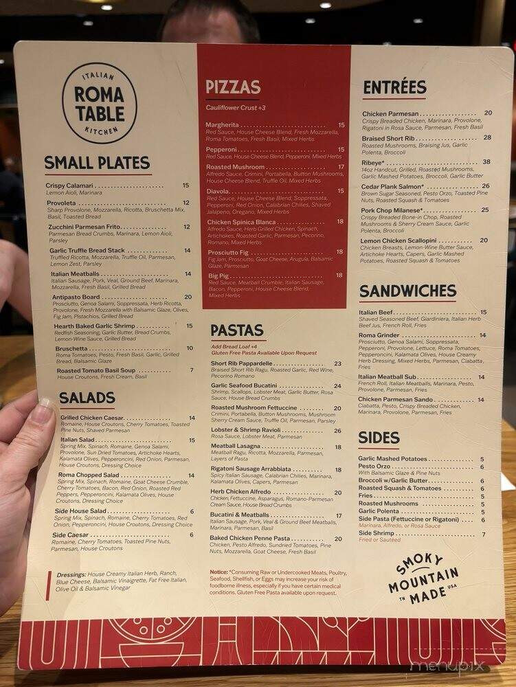Roma Table - Sevierville, TN menu_pic