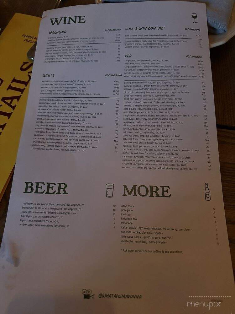 Prima Donna - Culver City, CA menu_pic
