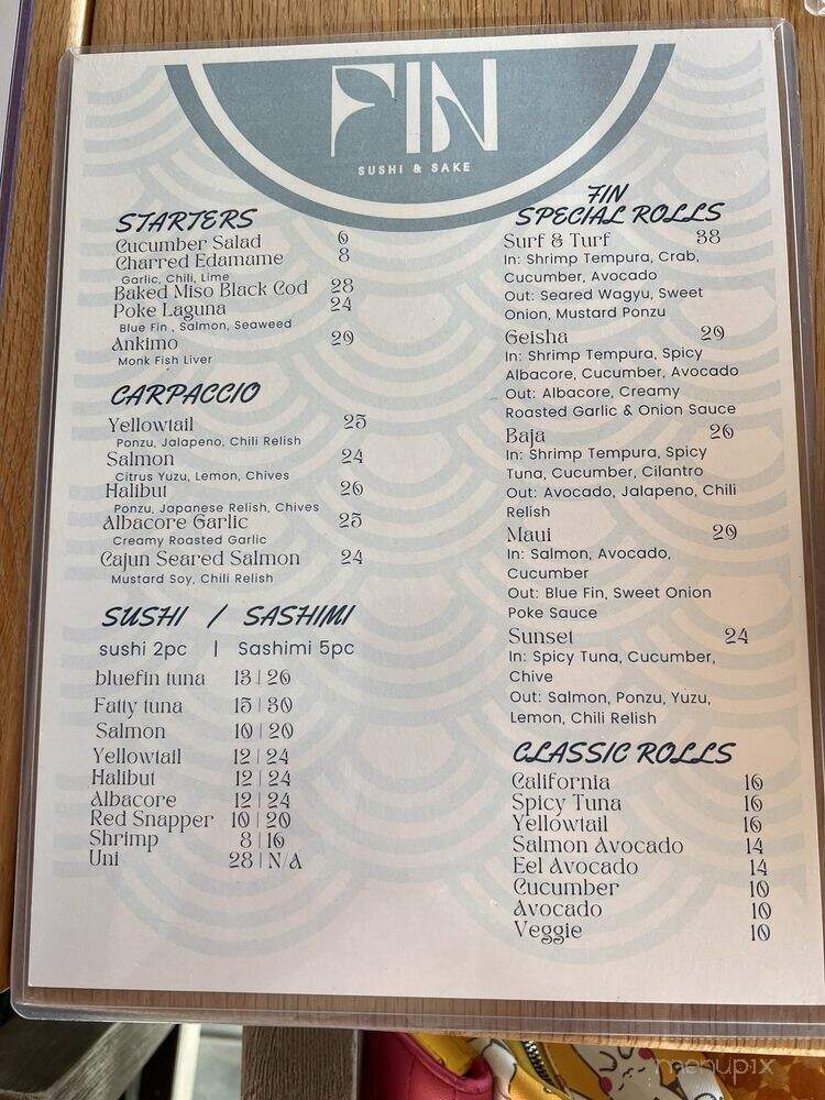 FIN Sushi & Sake - Laguna Beach, CA menu_pic