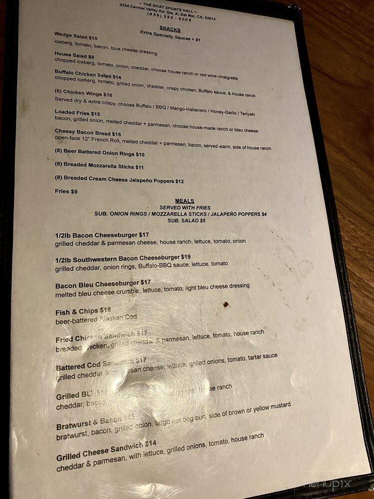 The Goat Sports Hall - Del Mar, CA menu_pic