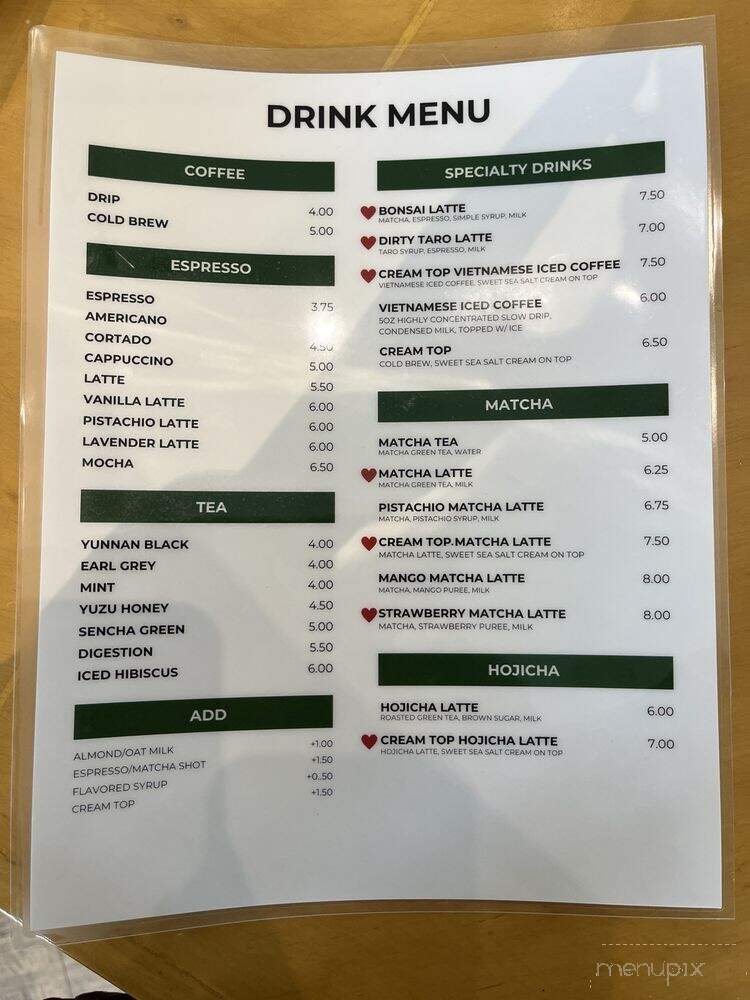 Bonsai Coffee Bar - Los Angeles, CA menu_pic
