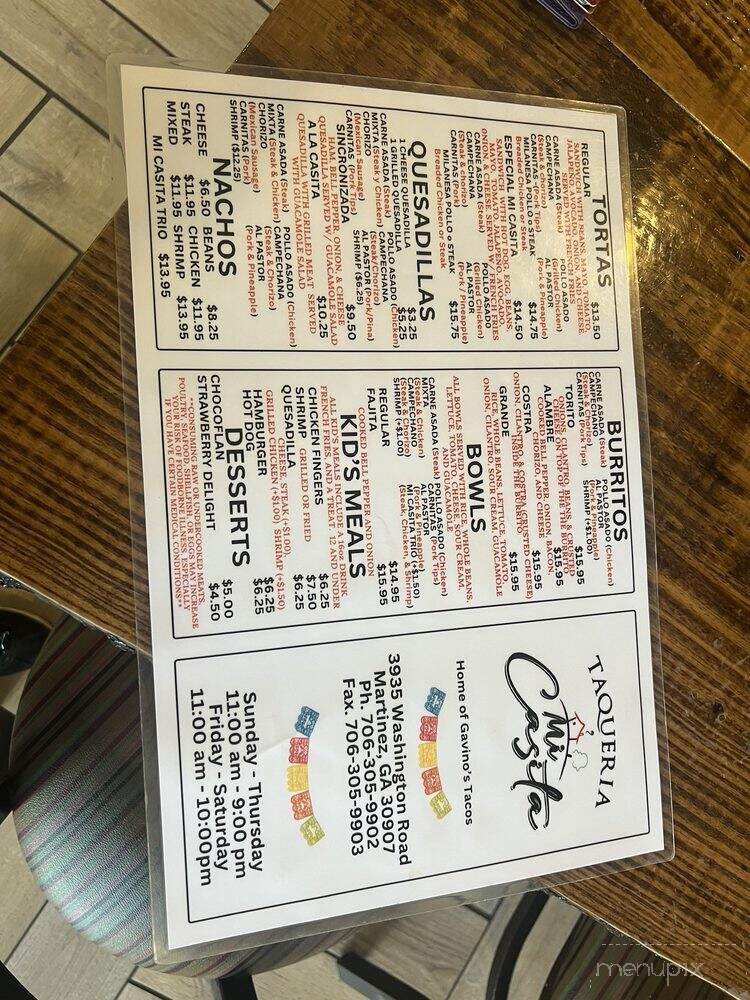 Taqueria Mi Casita - Martinez, GA menu_pic