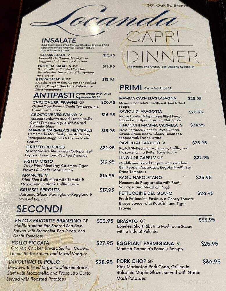 Locanda Capri - Brentwood, CA menu_pic