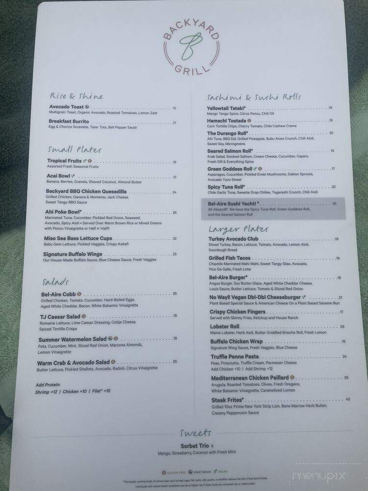 Bel-Aire Lounge - Las Vegas, NV menu_pic