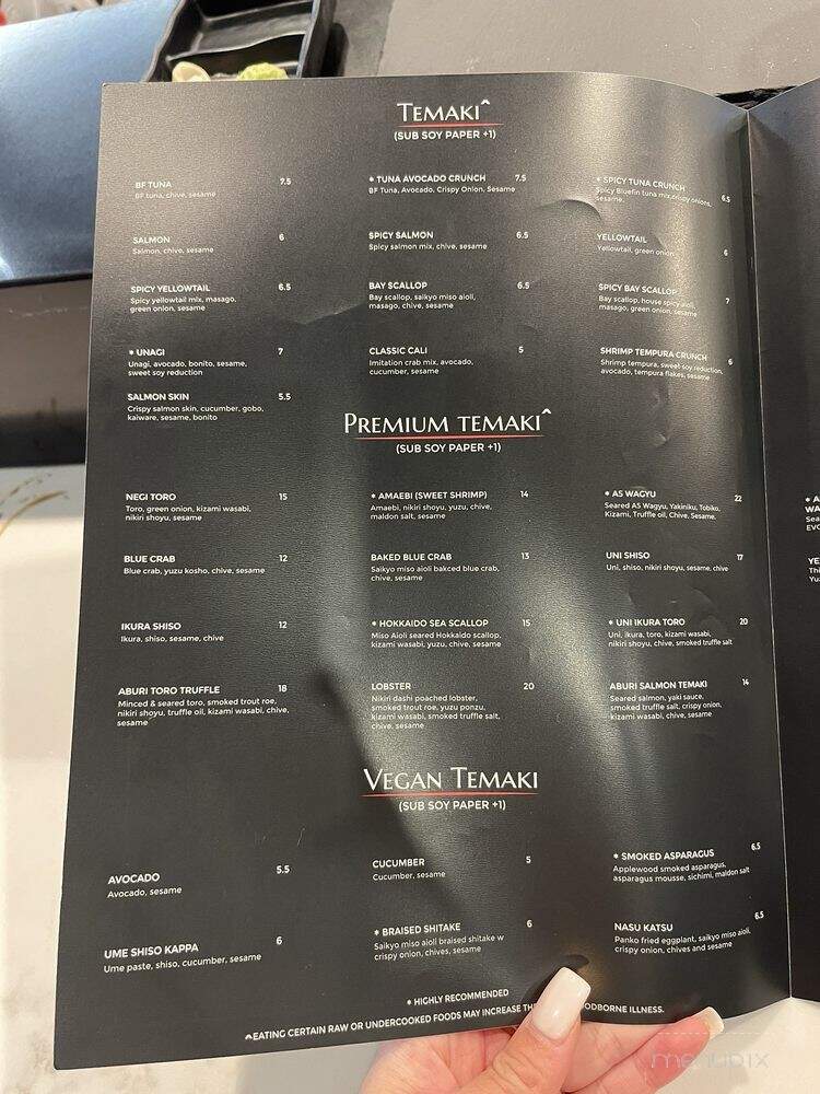 Origami Handroll Bar - Brea, CA menu_pic