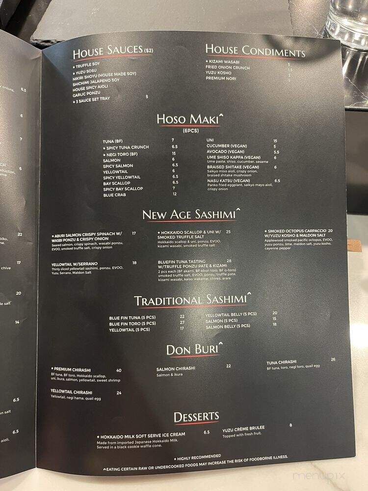 Origami Handroll Bar - Brea, CA menu_pic