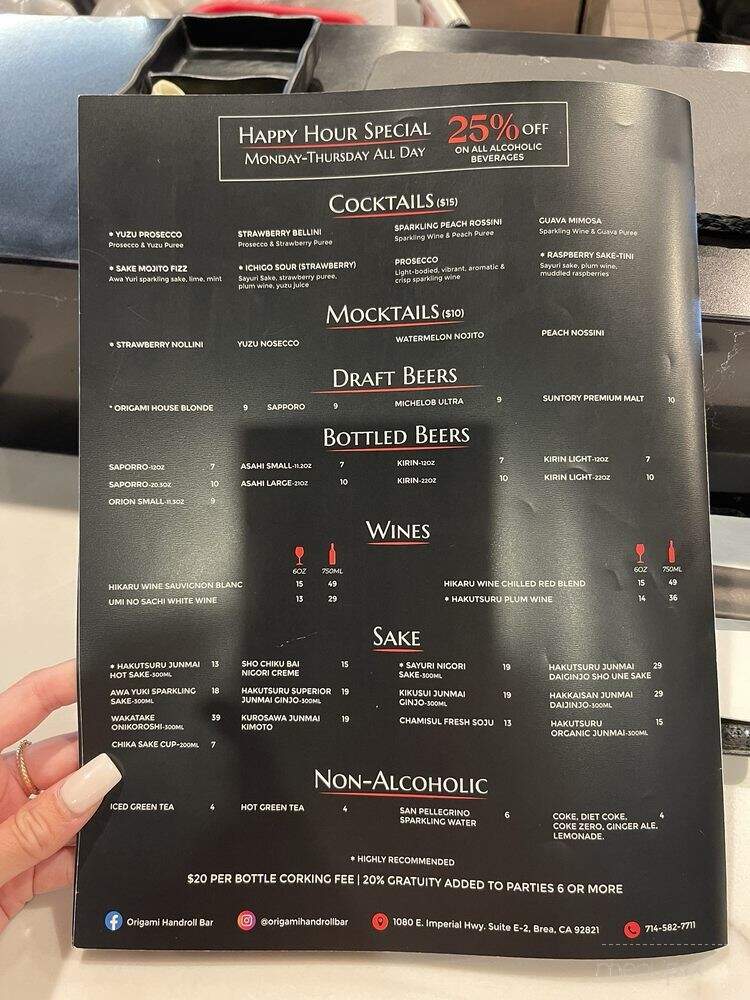 Origami Handroll Bar - Brea, CA menu_pic
