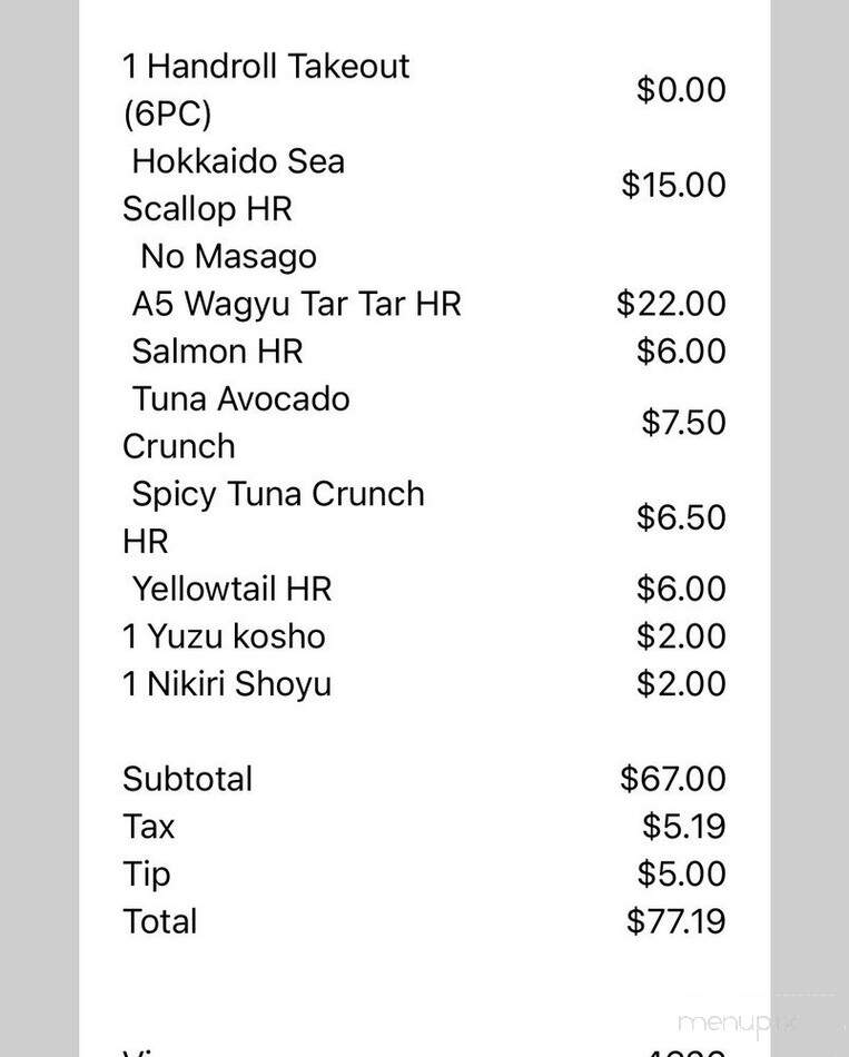 Origami Handroll Bar - Brea, CA menu_pic