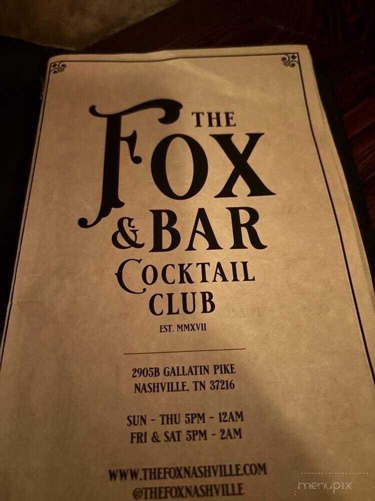 The Fox Bar & Cocktail Club - Nashville, TN menu_pic