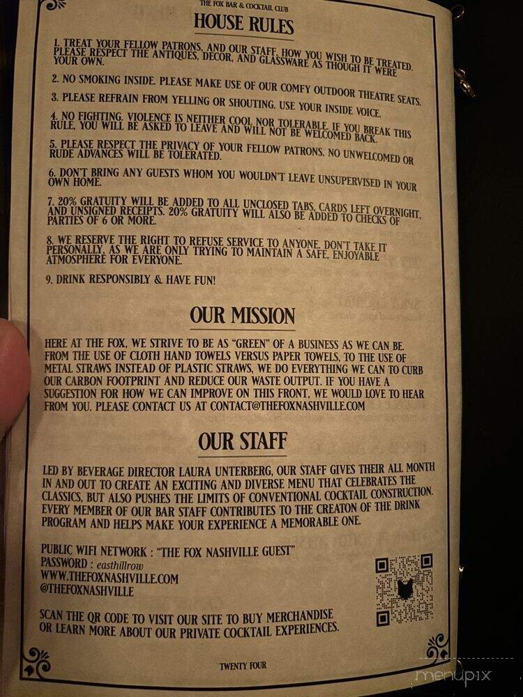 The Fox Bar & Cocktail Club - Nashville, TN menu_pic
