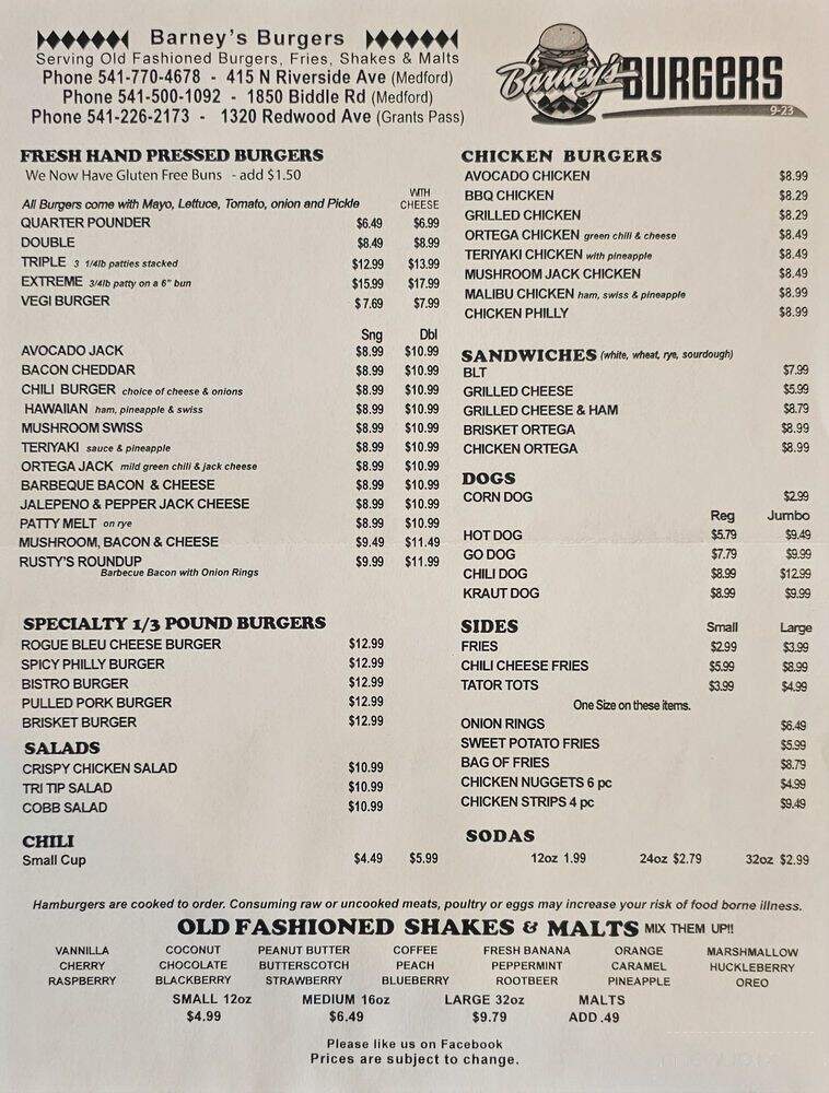 Barney's Burgers - Grants Pass, OR menu_pic