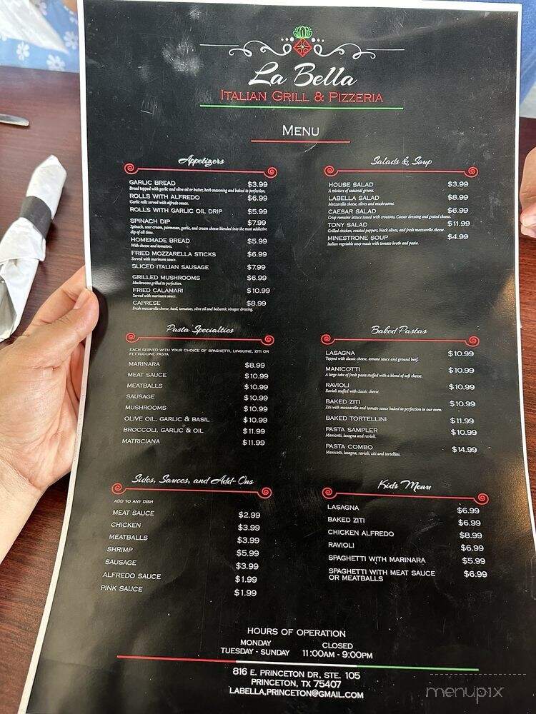 La Bella Italian Grill & Pizzeria - Princeton, TX menu_pic