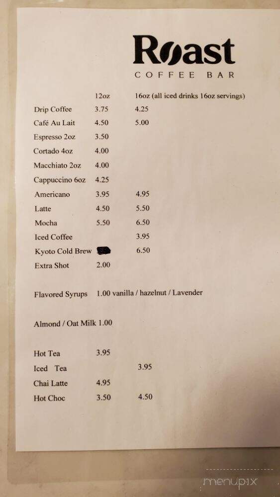 Roast Coffee Bar - Denver, CO menu_pic