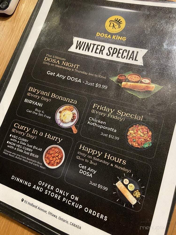 Dosa King - Ottawa, ON menu_pic