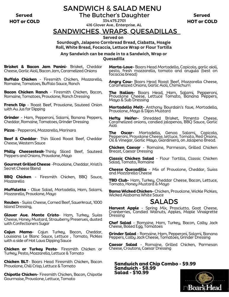 The Butcher's Daughter Bakeshop & Market - Enterprise, AL menu_pic