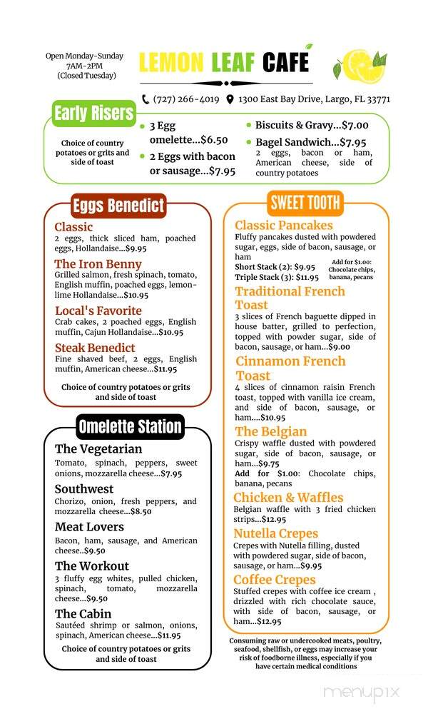 Lemon Leaf Cafe - Largo, FL menu_pic