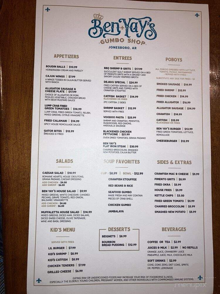 Ben Yay's Gumbo Shop - Jonesboro, AR menu_pic