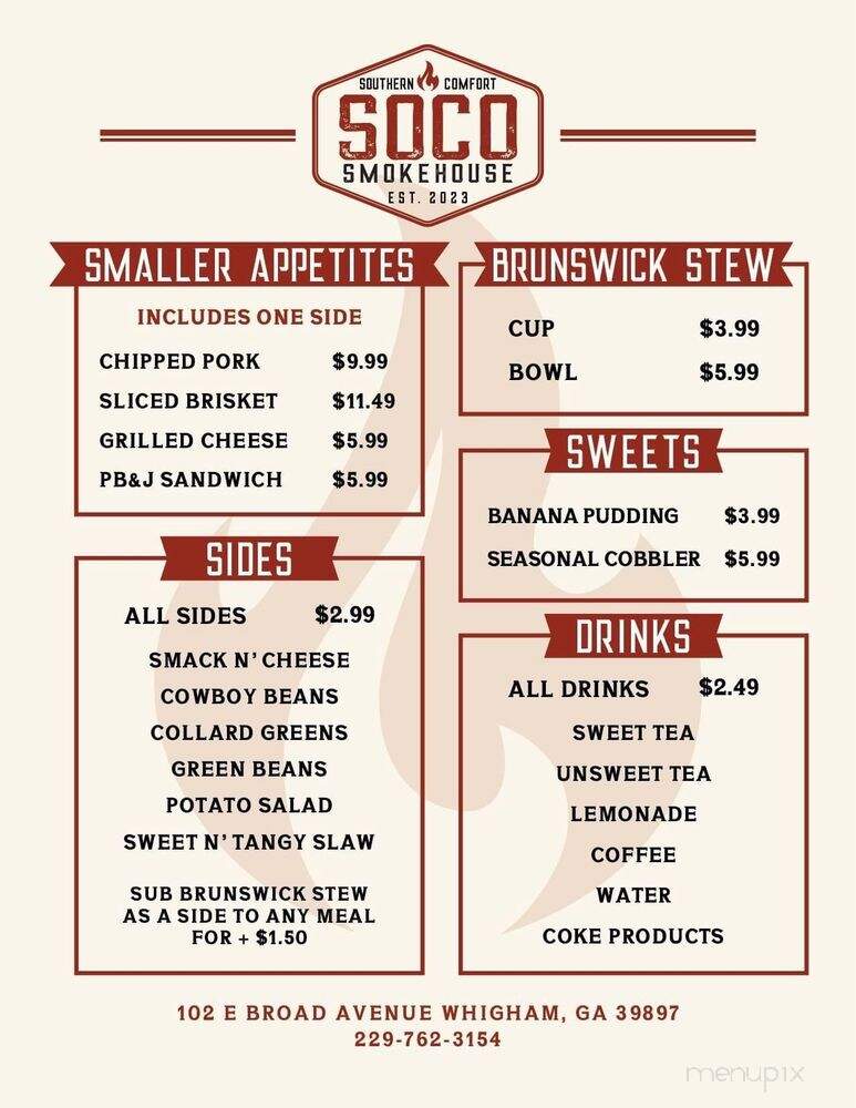 Soco Smokehouse & Catering - Whigham, GA menu_pic