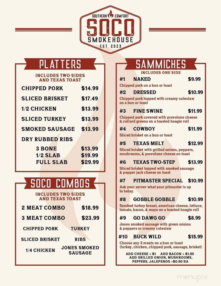 Soco Smokehouse & Catering - Whigham, GA menu_pic