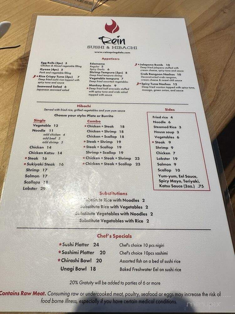 Rein Sushi & Hibachi - Springdale, AR menu_pic