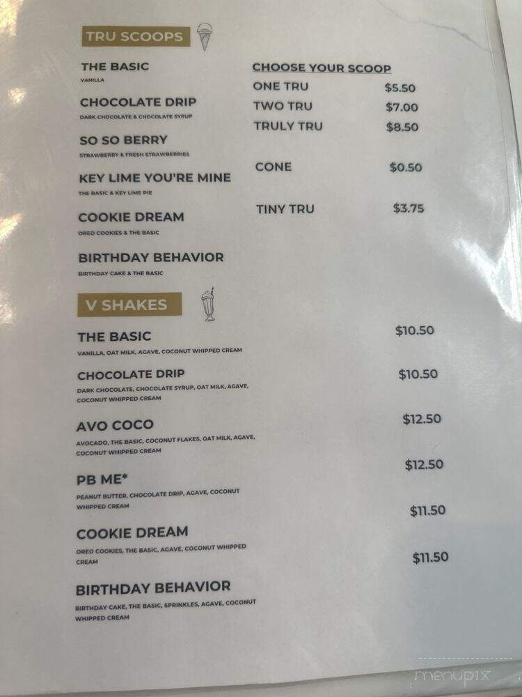 Tru Vegan Creamery - Tampa, FL menu_pic
