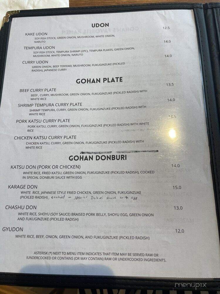 Gohan Ramen Bar - Fayetteville, NC menu_pic