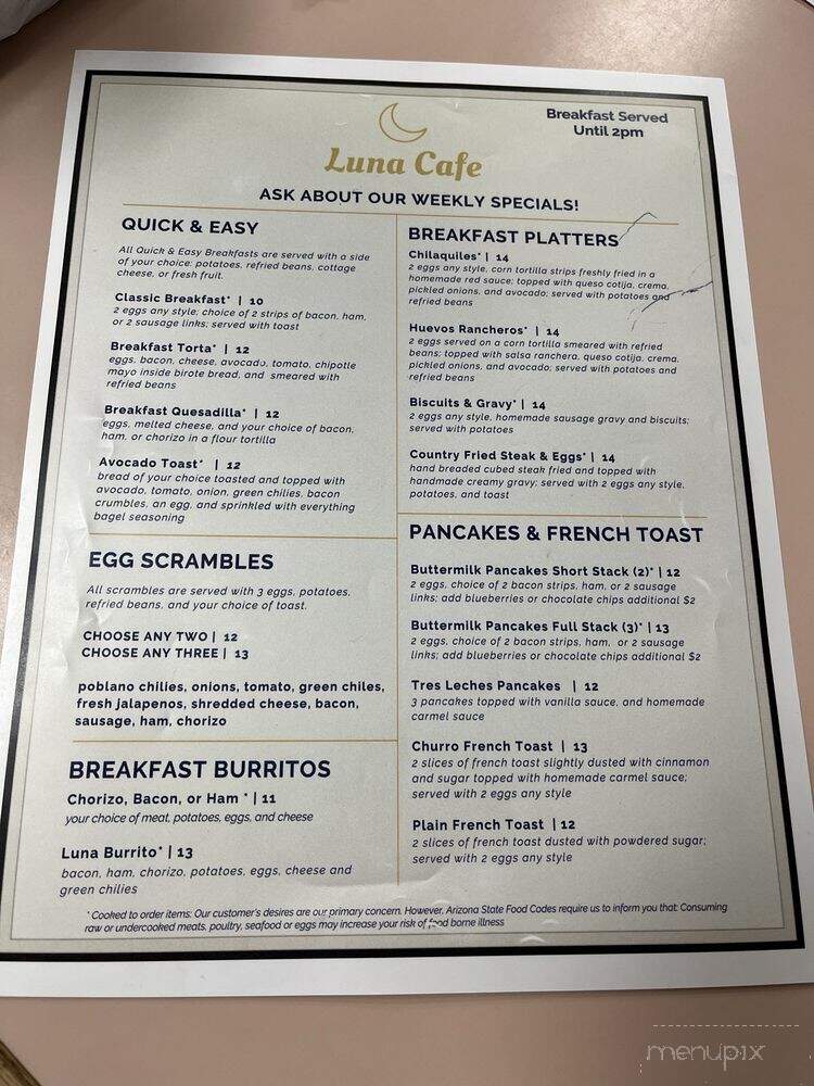 Luna Cafe - Marana, AZ menu_pic