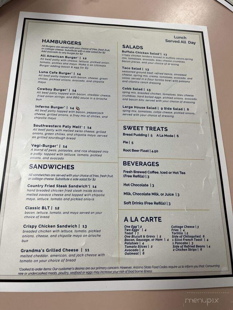 Luna Cafe - Marana, AZ menu_pic