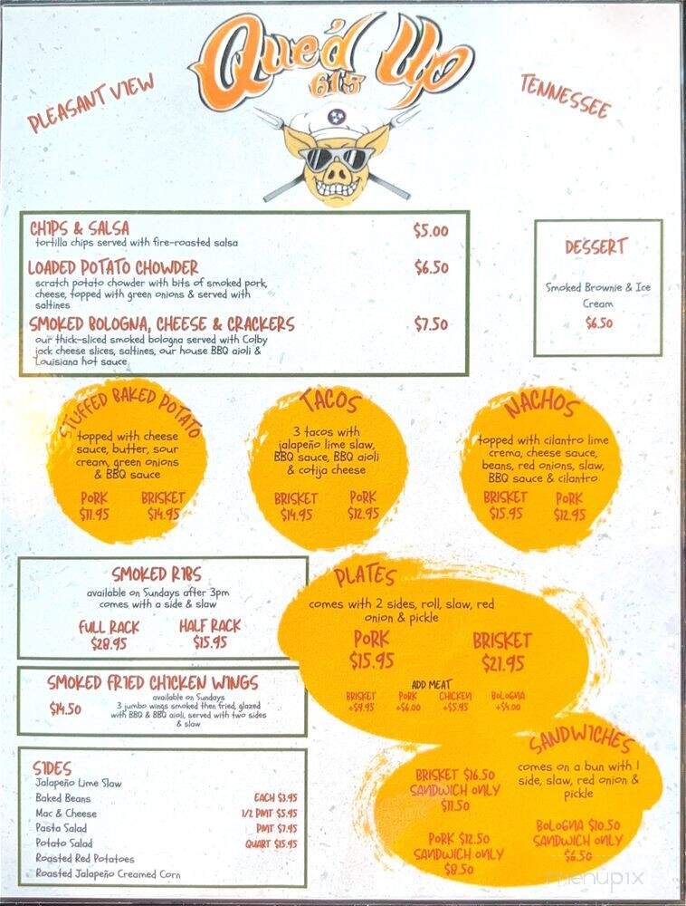 Que'd up 615 - Pleasant View, TN menu_pic