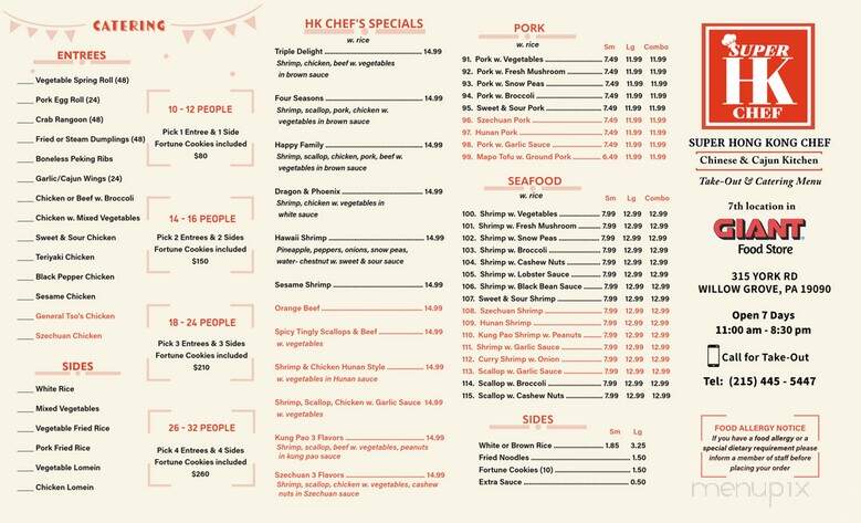 Super Hong Kong Chef - Willow Grove, PA menu_pic