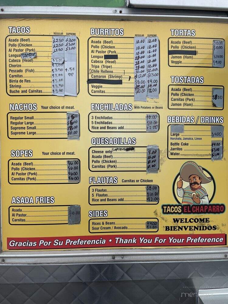 El Chaparro - Lodi, CA menu_pic