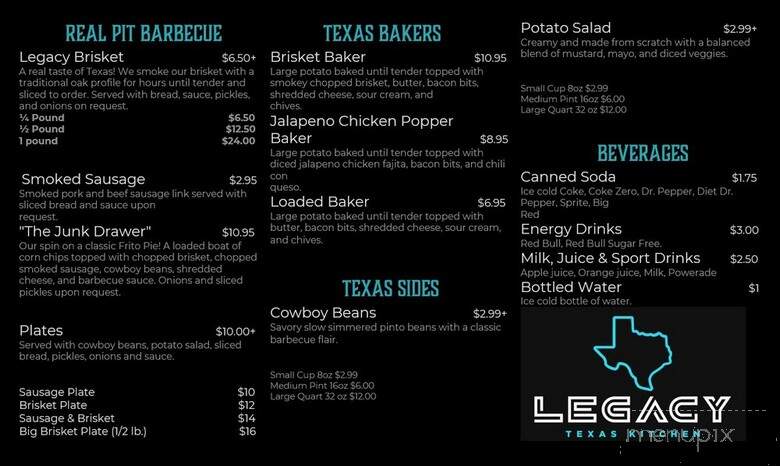 Legacy Texas Kitchen - San Marcos, TX menu_pic