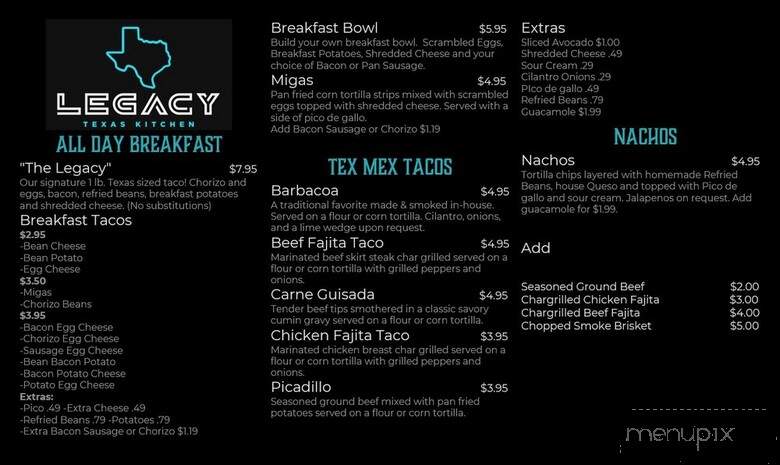 Legacy Texas Kitchen - San Marcos, TX menu_pic