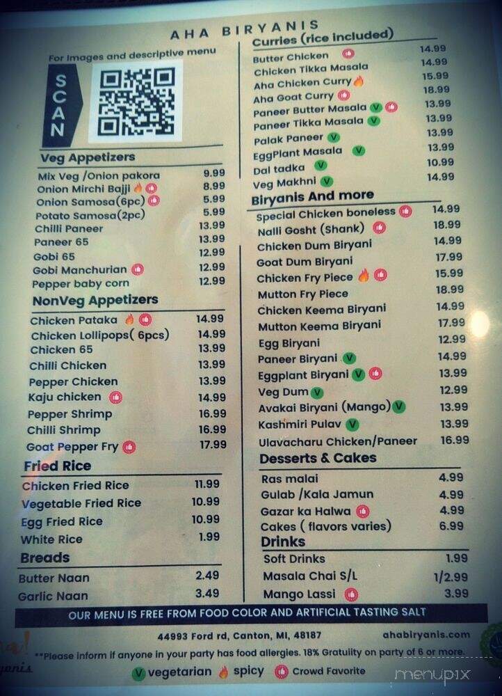 Aha Biryanis - Canton, MI menu_pic