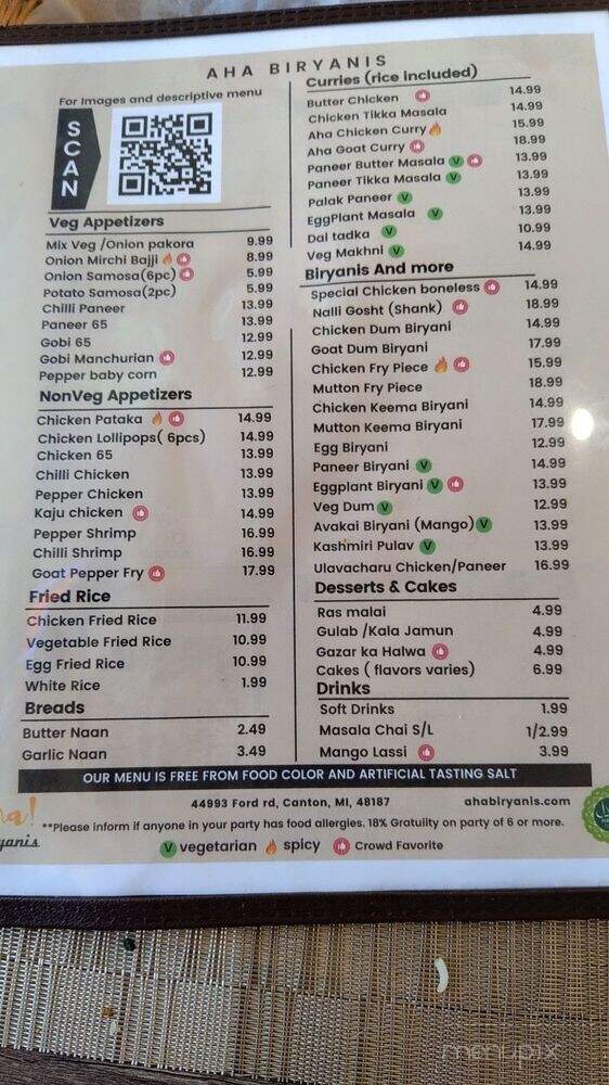 Aha Biryanis - Canton, MI menu_pic