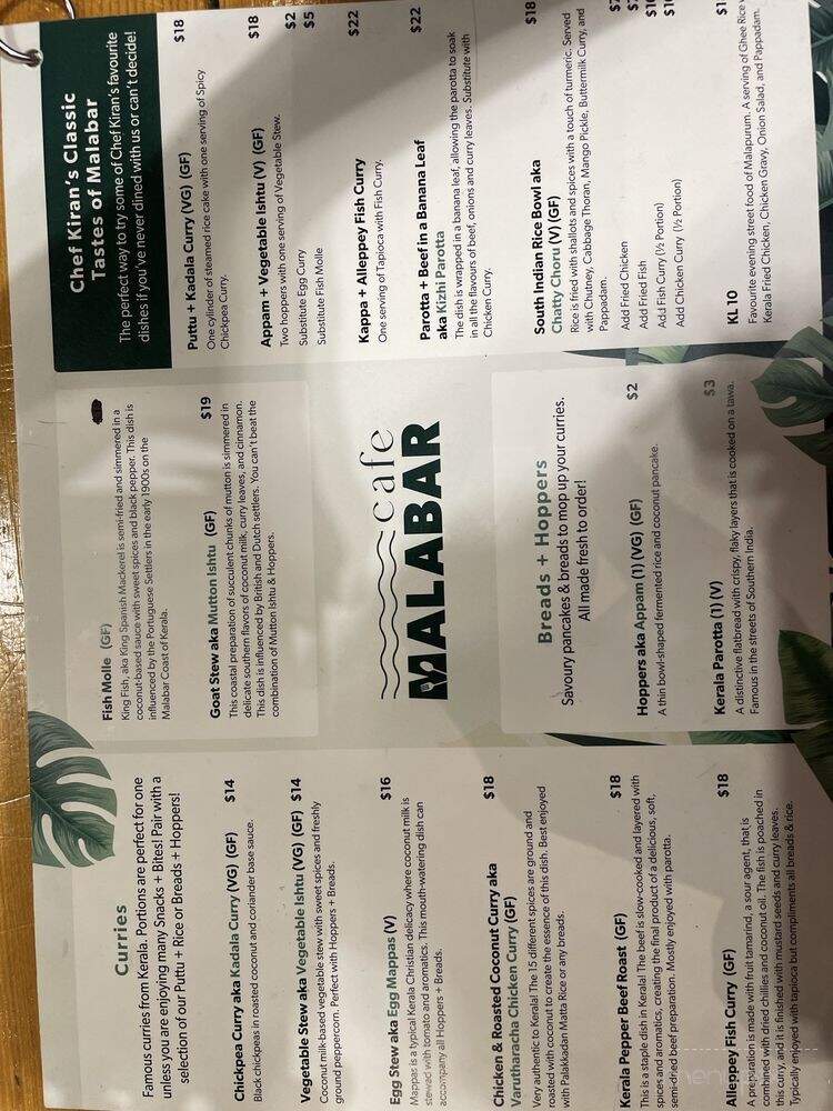 Cafe Malabar - Victoria, BC menu_pic