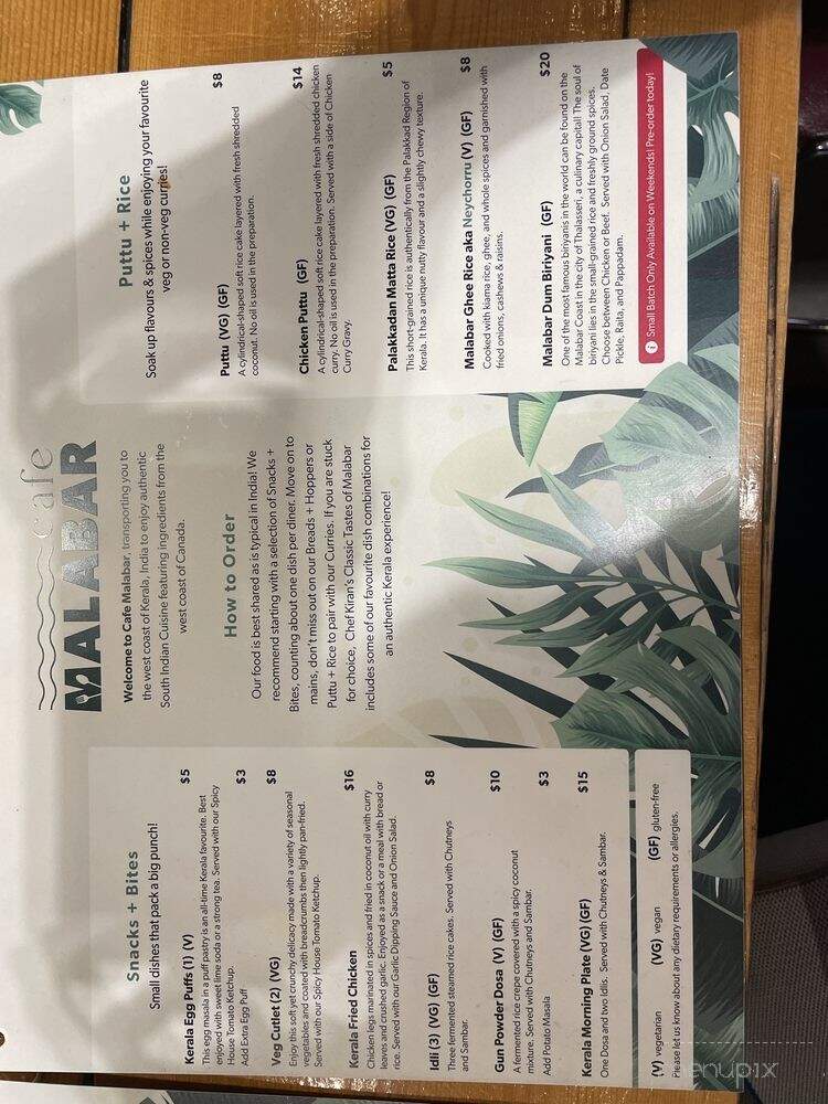 Cafe Malabar - Victoria, BC menu_pic